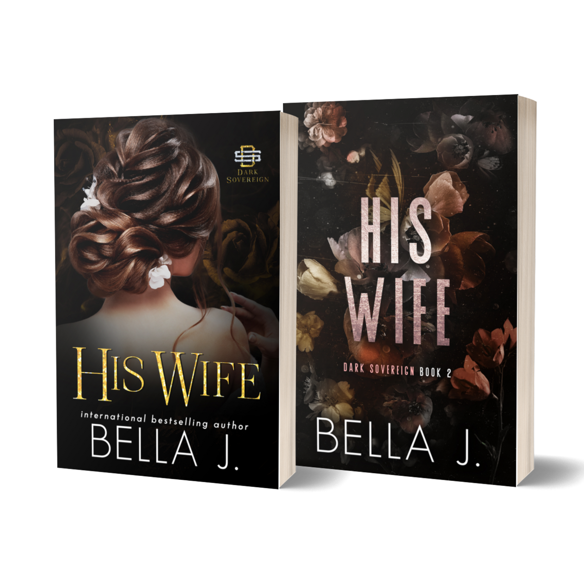 His Wife by Bella J. signed paperback, model cover and discreet cover side by side