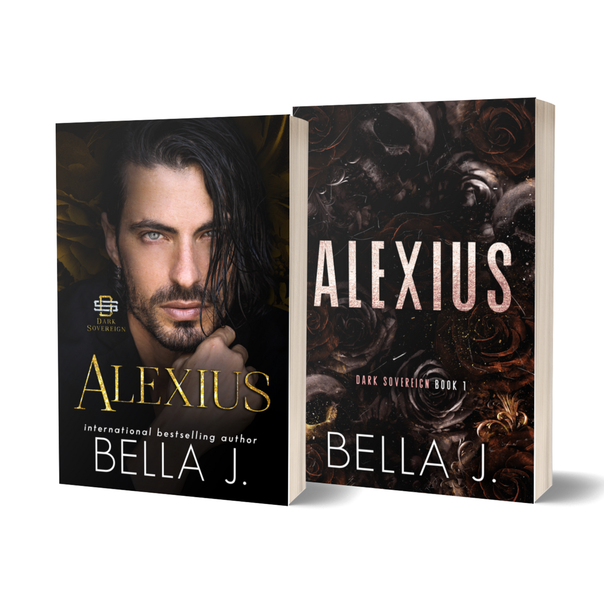 Alexius by Bella J. signed paperback, model cover and discreet cover side by side
