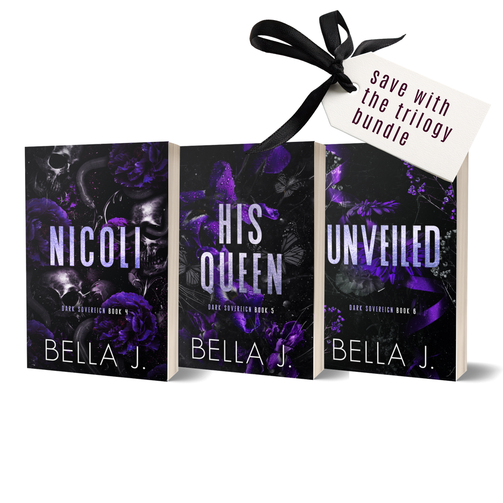 Nicoli Trilogy signed paperback bundle by Bella J., discreet covers: Nicoli, His Queen, Unveiled