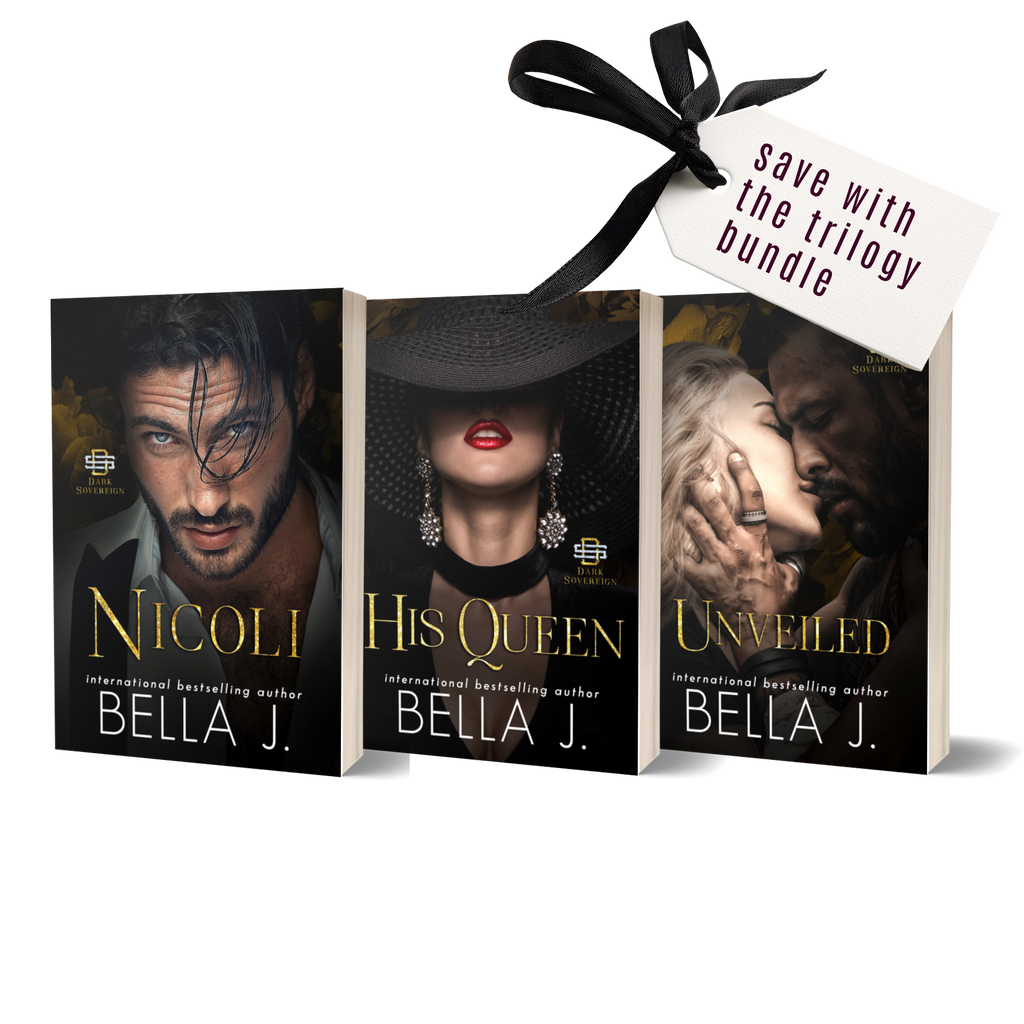 Nicoli Trilogy signed paperback bundle by Bella J., model covers: Nicoli, His Queen, Unveiled